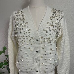 ON BLUE Pearl & Rhinestone Embellished Cardigan – Women’s Small